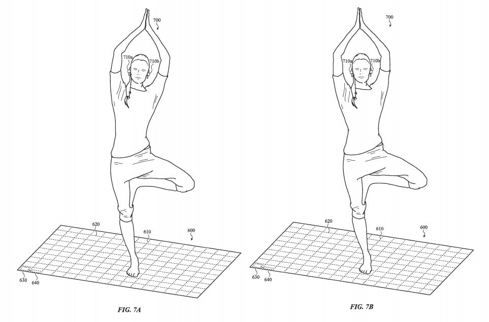 The patent mentions monitoring the balance of a user doing yoga. 